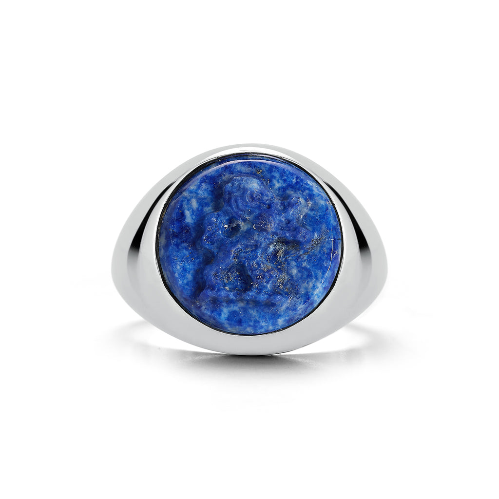 D-1｜Natural Stone Ring｜深い青と守りの調和 Carved Lion Lapis Ring – MATEO