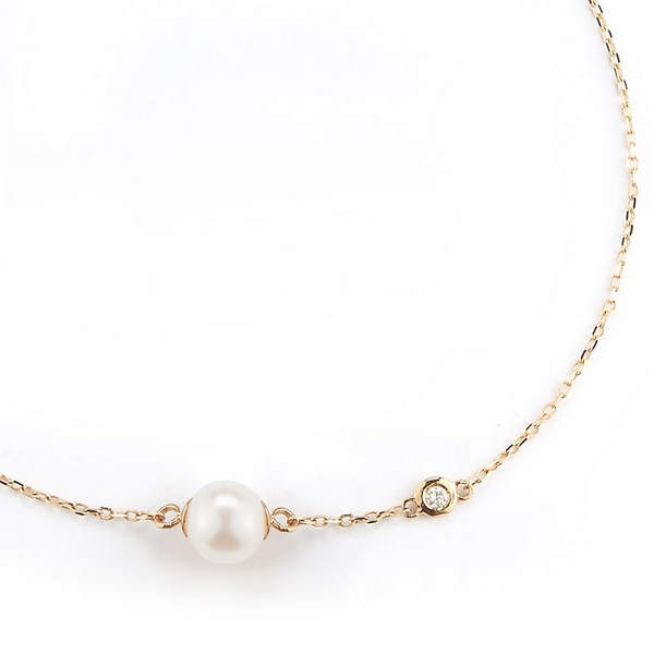 Pulseira em ouro 14kt com pérolas e diamantes