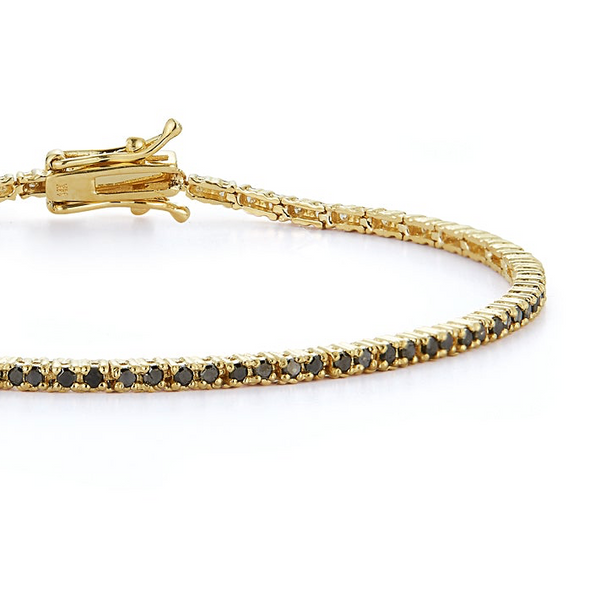 Pulseira de tênis em ouro 14k com diamante negro