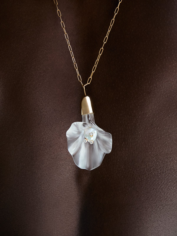 14kt Calla Lily Baroque Pearl and Diamond Necklace