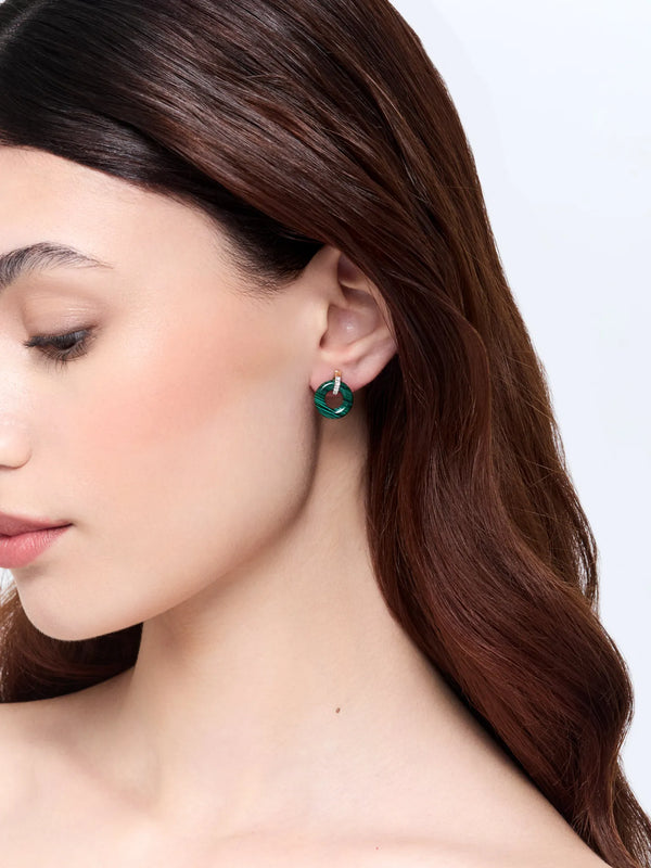 14kt Malachite Donut and Diamond Door Knocker EarringsMATEO Jewelry New York