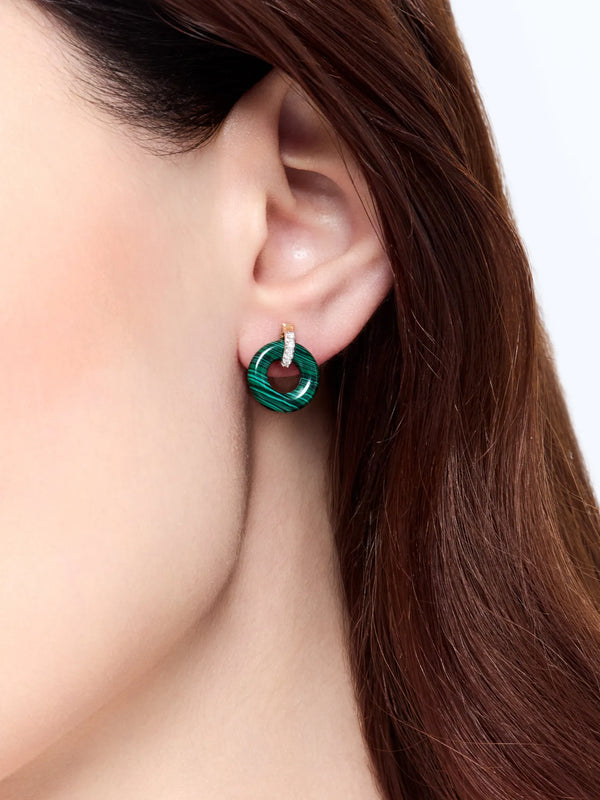 14kt Malachite Donut and Diamond Door Knocker EarringsMATEO Jewelry New York