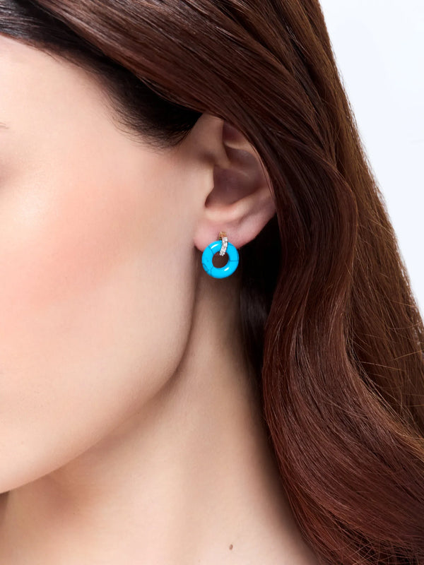 14kt Turquoise Donut and Diamond Door Knocker EarringsMATEO Jewelry New York