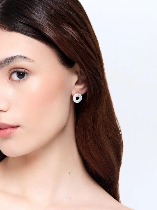 14kt Mother of Pearl Donut and Diamond Door Knocker EarringsMATEO Jewelry New York