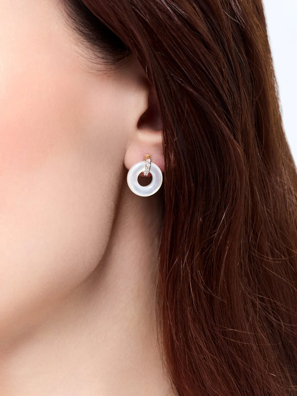 14kt Mother of Pearl Donut and Diamond Door Knocker EarringsMATEO Jewelry New York