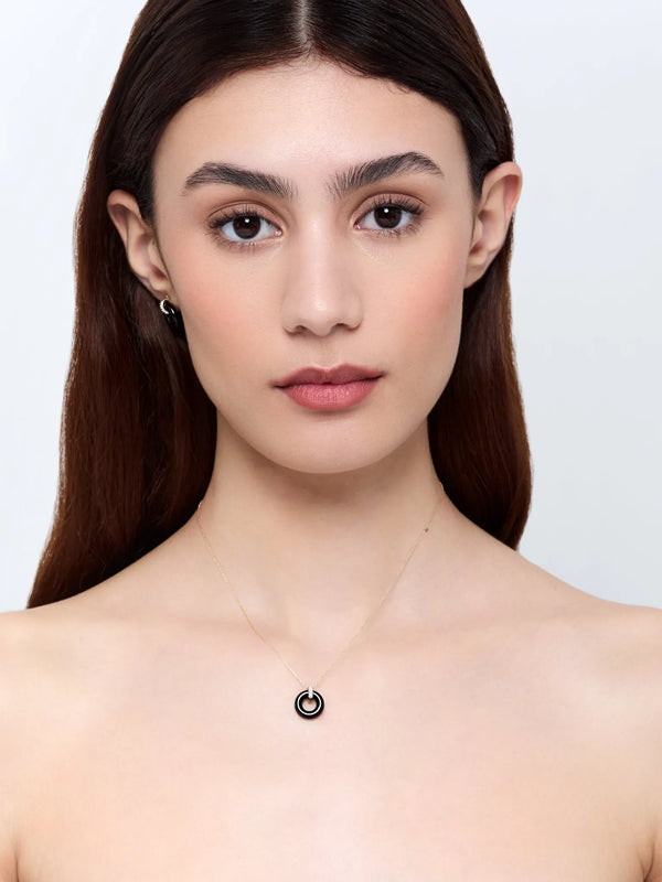 14kt Onyx Donut and Diamond Door Knocker NecklaceMATEO Jewelry New York