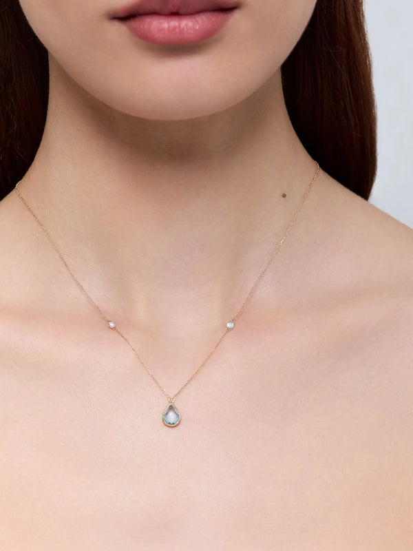 14kt Blue Topaz Pear and Diamond Bezel NecklaceMATEO Jewelry New York