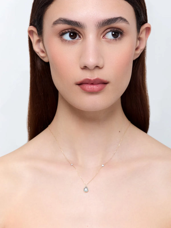 14kt Blue Topaz Pear and Diamond Bezel NecklaceMATEO Jewelry New York