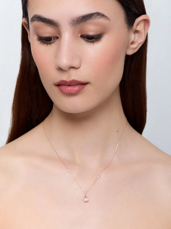 14kt Pink Topaz Pear and Diamond Bezel NecklaceMATEO Jewelry New York