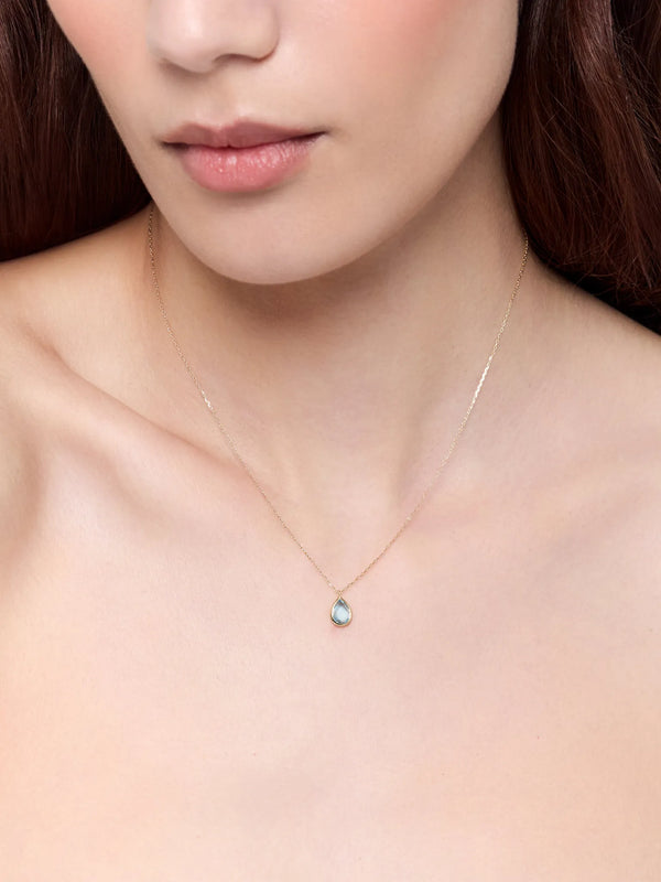 14kt Blue Topaz Bezel Pear Drop NecklaceMATEO Jewelry New York