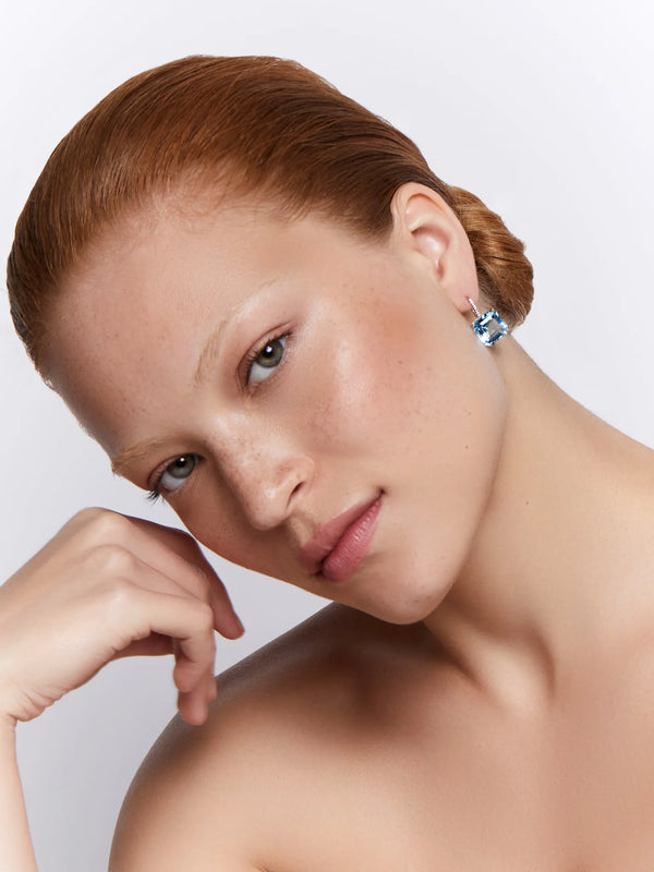 14kt Asscher Cut Blue Topaz Drop EarringsMATEO Jewelry New York