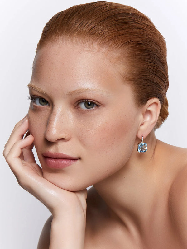 14kt Asscher Cut Blue Topaz Drop EarringsMATEO Jewelry New York