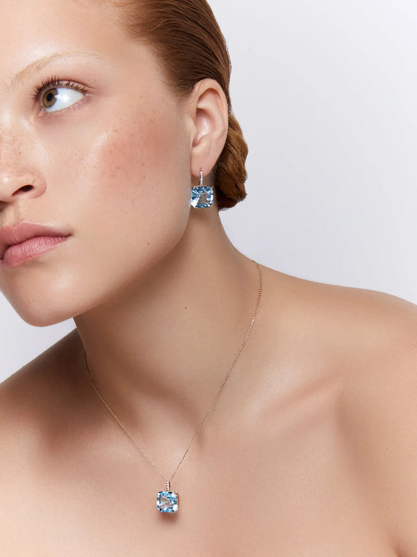 14kt Asscher Cut Blue Topaz Drop EarringsMATEO Jewelry New York