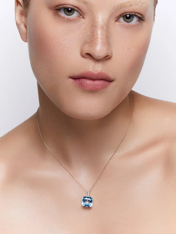 14kt Asscher Cut Swiss Blue Topaz NecklaceMATEO Jewelry New York