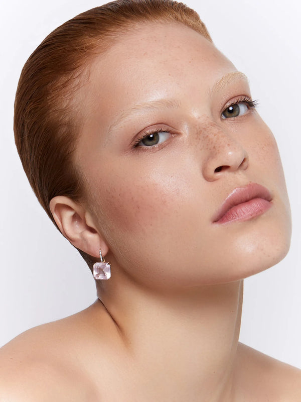 14kt Asscher Cut Pink Topaz Drop EarringsMATEO Jewelry New York