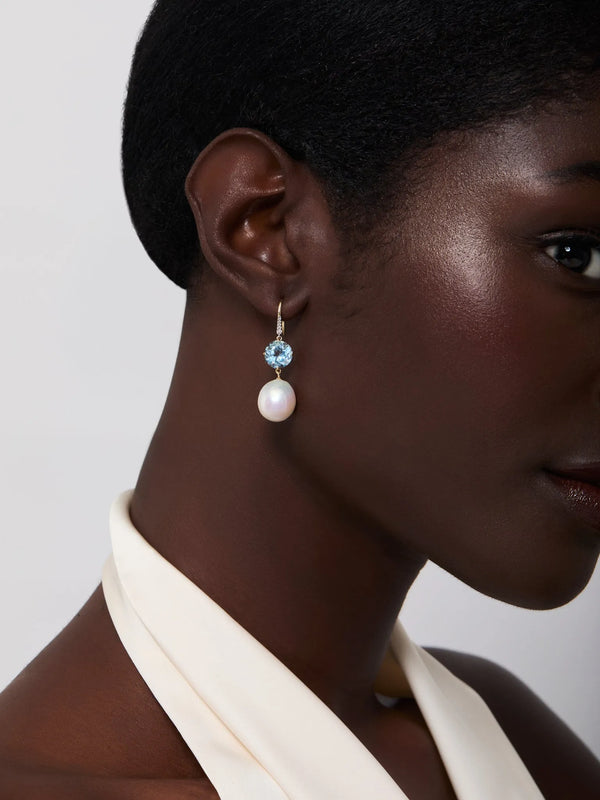 14kt Brilliant Blue Topaz and Baroque Pearl Drop EarringsMATEO Jewelry New York