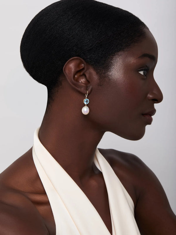14kt Brilliant Blue Topaz and Baroque Pearl Drop EarringsMATEO Jewelry New York