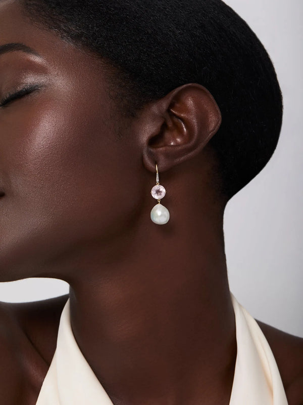 14kt Brilliant Pink Topaz and Baroque Pearl Drop EarringsMATEO Jewelry New York