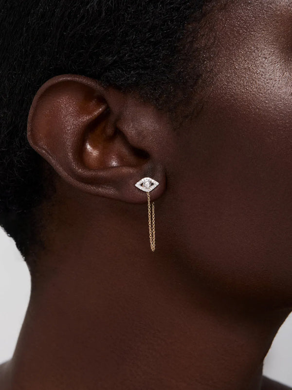14kt Diamond Evil Eye Studs with Chain DropMATEO Jewelry New York