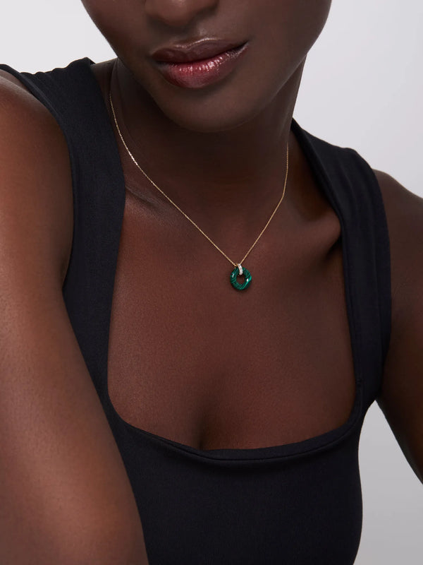 14kt Malachite Donut and Diamond Door Knocker NecklaceMATEO Jewelry New York