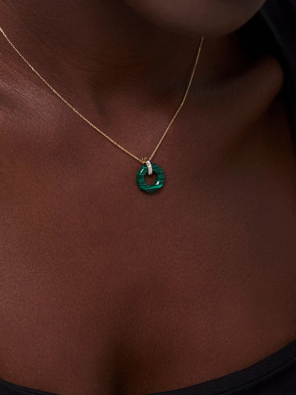 14kt Malachite Donut and Diamond Door Knocker NecklaceMATEO Jewelry New York
