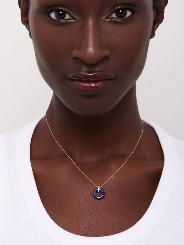 14kt Lapis Donut and Diamond Door Knocker NecklaceMATEO Jewelry New York