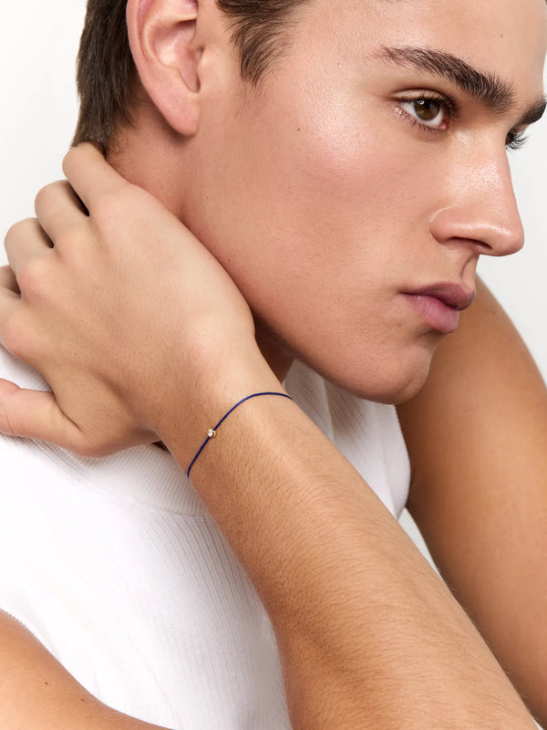14kt Diamond Dot on Blue Nylon Bracelet - MenMATEO Jewelry New York