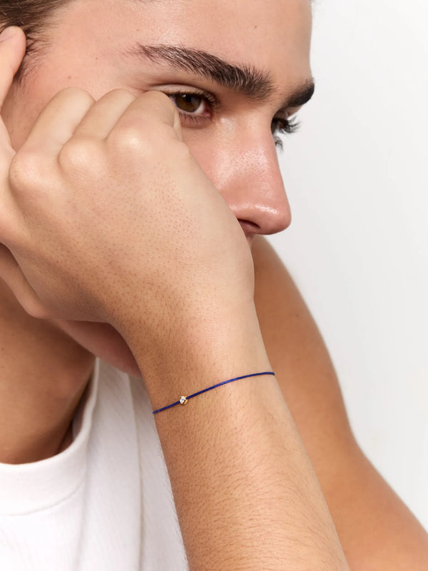 14kt Diamond Dot on Blue Nylon Bracelet - MenMATEO Jewelry New York