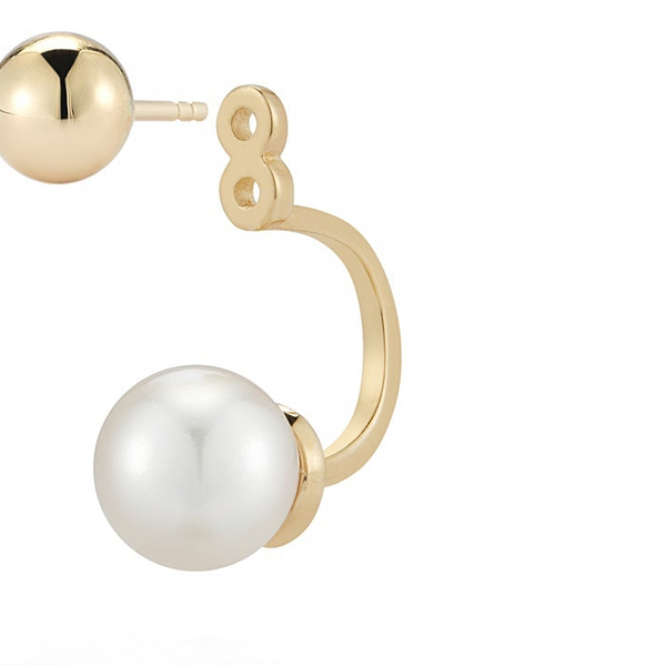 Brincos em Ouro 14k com Design Ear Jacket, Esfera e Pérola