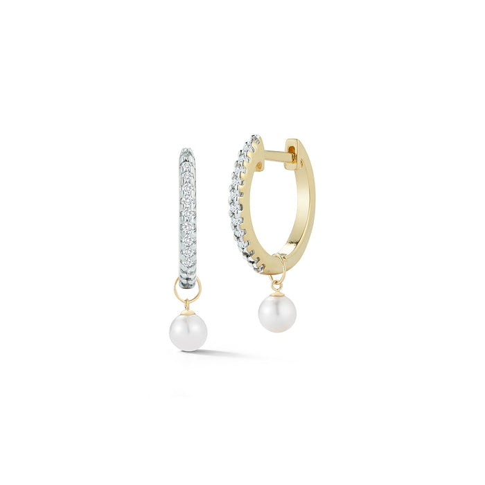 Diamond Huggies with Detachable Pearl Drops