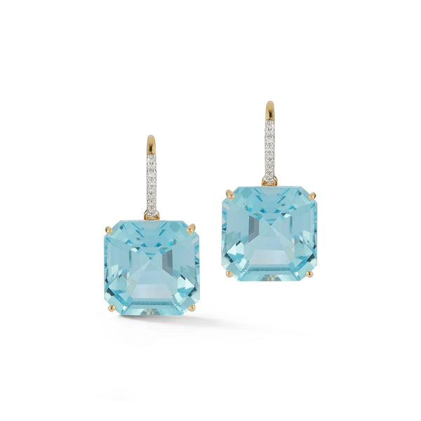 14kt Asscher Cut Blue Topaz Drop EarringsMATEO Jewelry New York