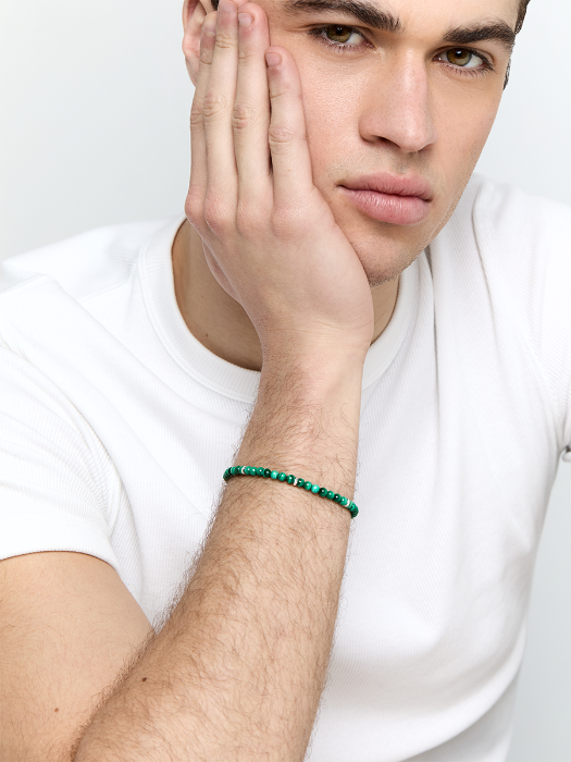 Hex Nut Malachite Bead Bracelet