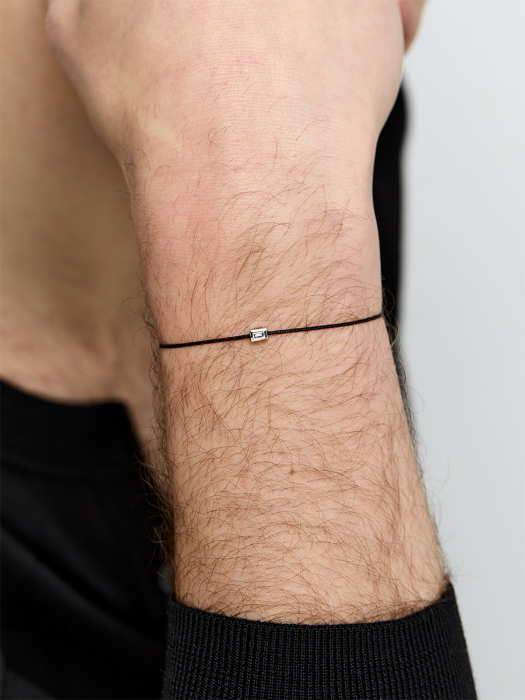 Platinum and Diamond Baguette on Black Nylon Cord Bracelet