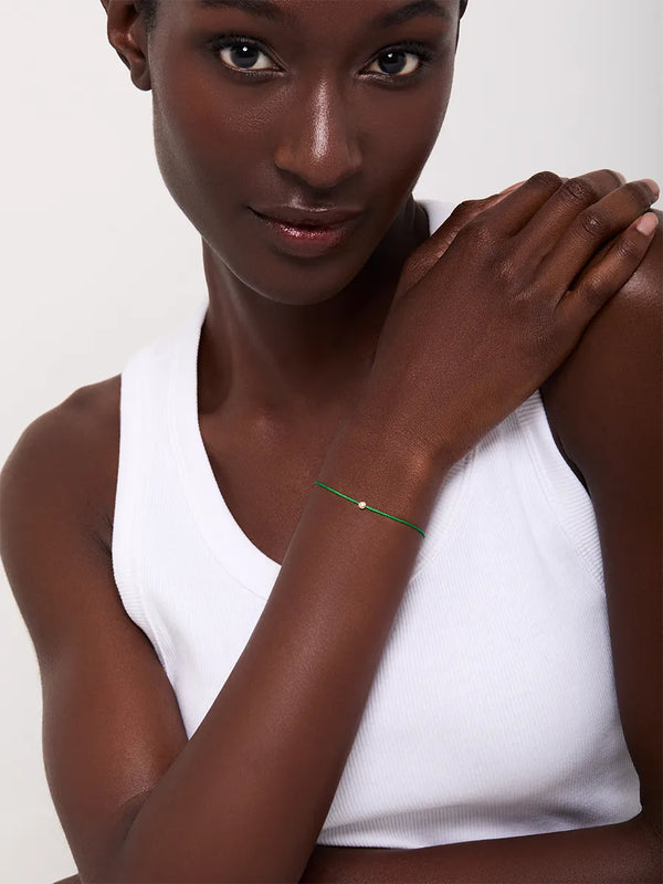 14kt Diamond Dot on Green Nylon Bracelet - WomenMATEO Jewelry New York