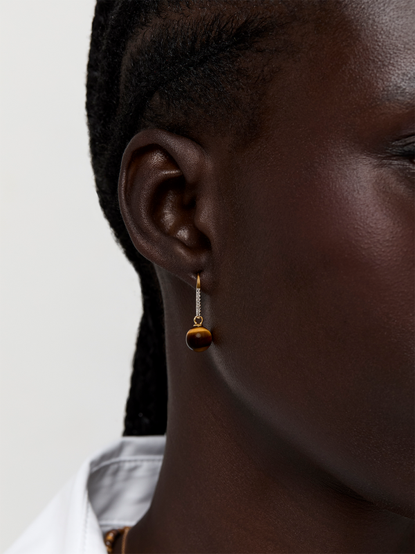 14kt Single Tigers Eye Drop Earrings