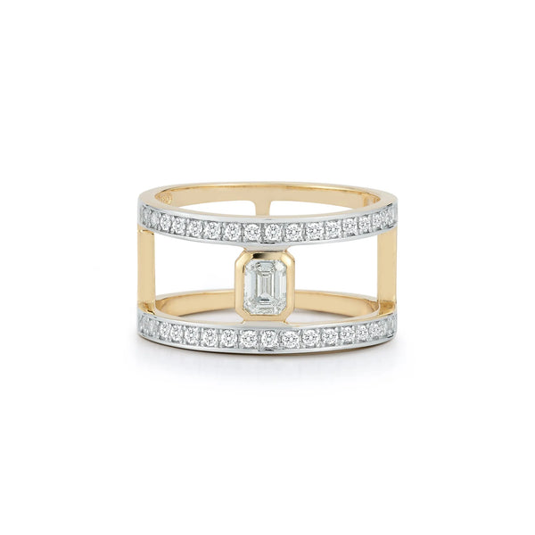 14kt La Barre Double Bar Emerald Cut Diamond RingMATEO Jewelry New York