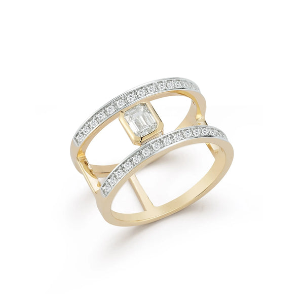 14kt La Barre Double Bar Emerald Cut Diamond RingMATEO Jewelry New York