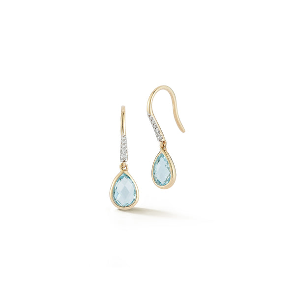 14kt Bezeled Blue Topaz Drop Earrings
