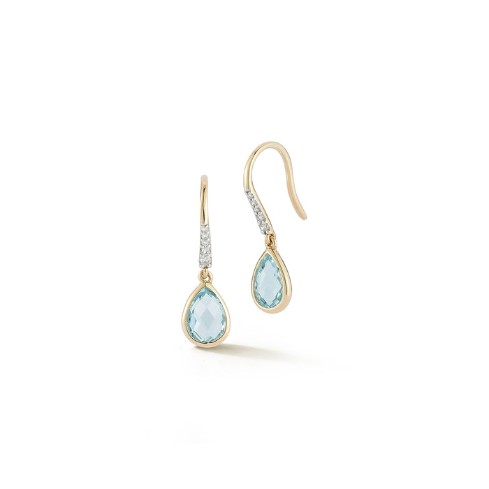 Bezeled Blue Topaz Drop Earrings