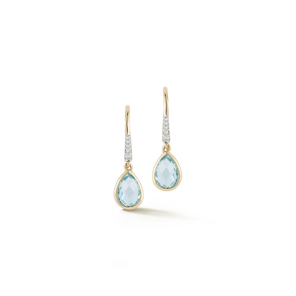 Bezeled Blue Topaz Drop Earrings