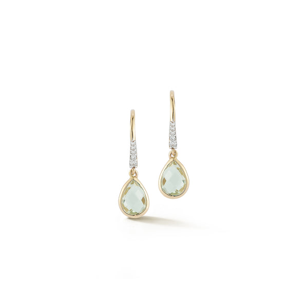 Bezeled Green Amethyst Drop Earrings