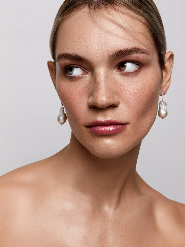 14kt Diamond Bar Baroque Pearl EarringsMATEO Jewelry New York