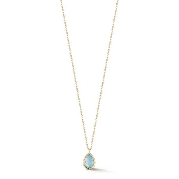 14kt Blue Topaz Bezel Pear Drop Necklace