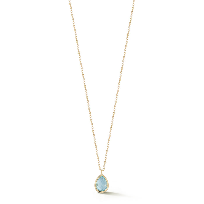 Blue Topaz Bezel Pear Drop Necklace