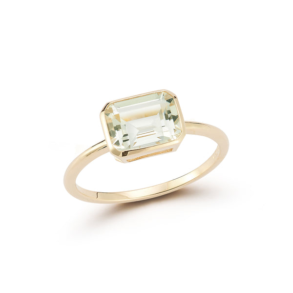 14kt Green Amethyst Bezeled Ring