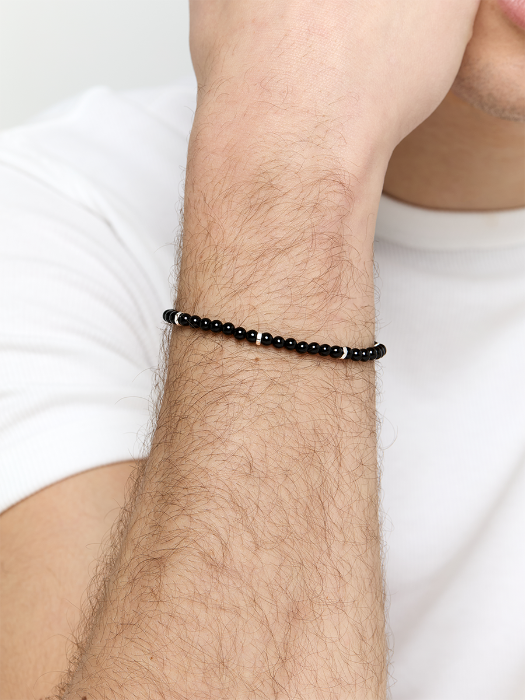 Hex Nut Onyx Bead Bracelet