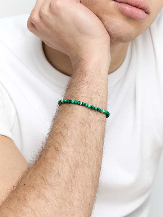 Hex Nut Malachite Bead Bracelet