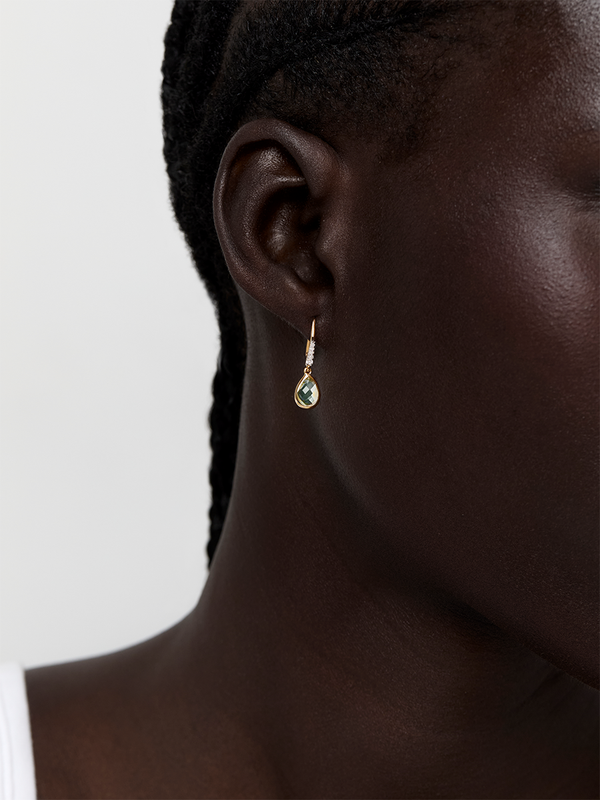 Bezeled Green Amethyst Drop Earrings