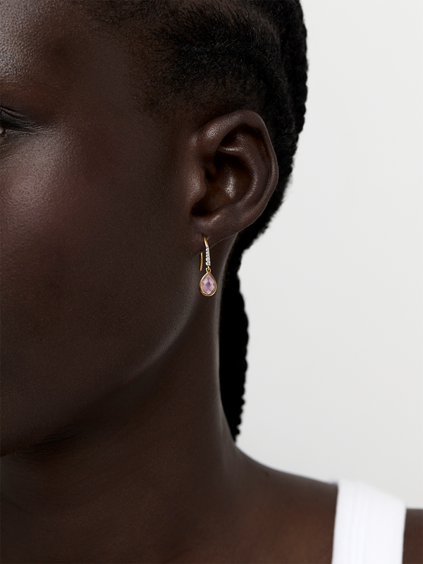Bezeled Pink Topaz Drop Earrings