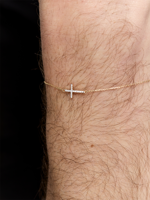 14kt Men's Mini Diamonds Cross Bracelet